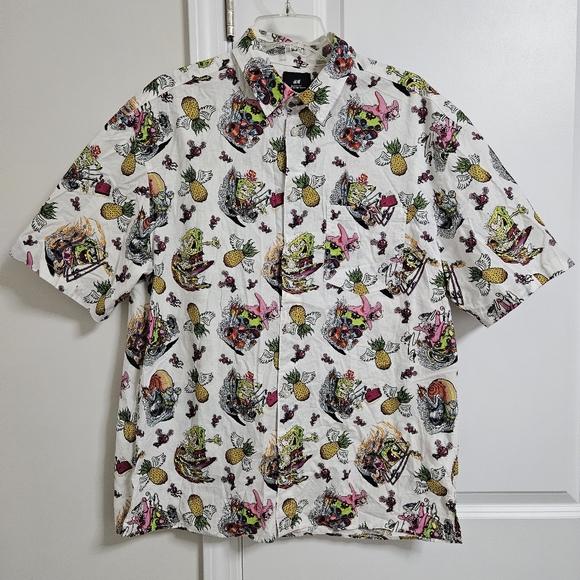 H&M SpongeBob Shirt Men’s Medium Multicolor Short Sleeve Button Up Lightweight - Picture 1 of 10